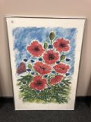 Continental school : Poppies, colour chalks, 60 cm x 85 cm.