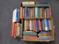 Two boxes containing 20th century volumes, economics, accounts and book keeping, correspondence,
