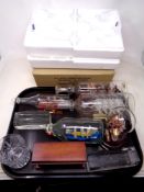 A tray containing glass paperweights,