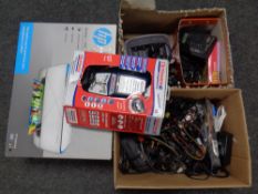 An Epson printer together with two boxes containing optimate battery charge, Walkman,