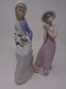 A Lladro figure, seated lady with lilies together with a further Lladro figure, Girl with flower.