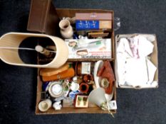 Three boxes containing miscellanea to include boxed wine corkscrew set, cheese board and knife set,