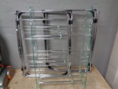 Two folding clothes airers together with a contemporary shoe rack