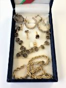 A pair of silver earrings, smoky quartz necklace and matching earrings, gilt necklace,