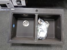 A Carron Phoenix composite double sink unit, width 87 cm.