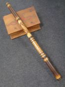 A Didgeridoo together with a pine table box with hand painted decoration