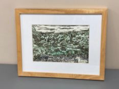 David Belilios : Lake with trees, watercolour and ink, 27 cm x 18 cm, signed.