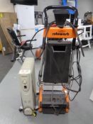 An oil filled radiator together with a Rotowash floor maintenance machine