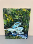 David Belilios : Hareshaw Linn, oil on canvas, signed, 46 cm x 36 cm.