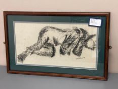 David Belilios : Reclining nude 3, charcoal, signed, 50 cm x 26 cm.