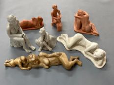 David Belilios : A collection of pottery figures : nude subjects, small bronze figure of a lady,