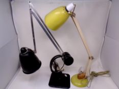 An industrial angle poised lamp together with a further angle poised lamp