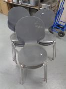 A set of ten stacking cafe chairs on metal legs (as found)