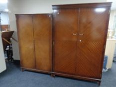 Five pieces of bedroom furniture comprising a three piece walnut veneered bedroom suite,