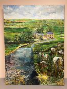 David Belilios : Sundays in farmland, oil on canvas, signed, 122 cm x 91 cm.