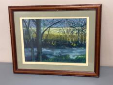 David Belilios : River, coloured chalk, signed, 37 cm x 26 cm.