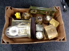 A box containing a quantity of assorted clocks to include wall clocks, anniversary clocks,