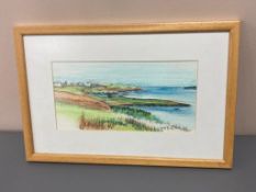 David Belilios : Coast, watercolour, signed, 24 cm x 12 cm.