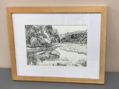 David Belilios : Marshland, mono print, signed, 27 cm x 19 cm.