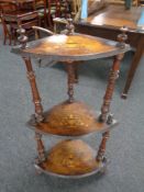 A Victorian inlaid corner whatnot stand