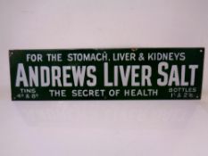 An enamelled advertising sign - Andrews Liver Salts, width 38 cm.