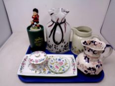 A tray of Minton Haddon Hall lidded preserve pot, sandwich plate and shallow dish, Masons,