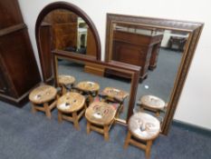 Four cat footstools together with three contemporary mirrors