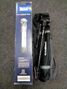 A Tevion 156 cm aluminium tripod in box,