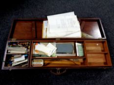 An Edwardian fitted draughtman's box containing drawing implements,