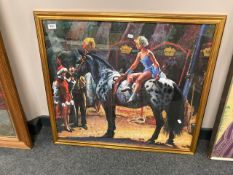 A colour print depicting circus performers,