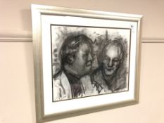 Contemporary School : Portrait of Two Gentlemen, black wash, indistinctly signed in pencil,