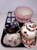 A tray of ceramics, Masons Mandalay, Coalport twin handled dish,