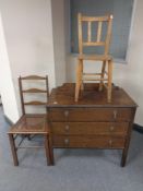 A 1930's oak three drawer chest,