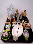 A tray of clown ornaments and dishes,