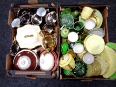 Two boxes of china tureens, Royal Winton tea set, china plates,