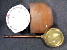A Victorian brass bed warming pan,