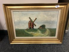 Continental school : windmill by a house, oil on canvas,