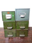 Six twentieth century metal filing drawers