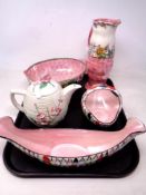 A tray of five pieces of Maling lustre china