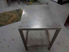 A stainless steel prep table