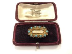 A Georgian yellow gold and turquoise memoriam brooch, solid back, 5.7g.