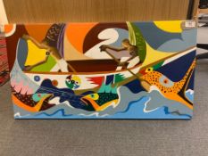 Contemporary African School (The Gambia) : Two Men in a Boat, oil on canvas, indistinctly signed,