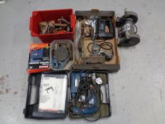 A quantity of power tools : AEG drills, NuTool bench grinder,