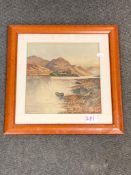 Twentieth century school : Castle by a loch, watercolour, indistinctly signed, 25 cm x 25 cm,