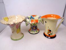 An Arthur woods rose bowl together with a further Woods bowl and Myott and Son Art Deco jug