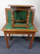 A joined oak stool and a folding card table