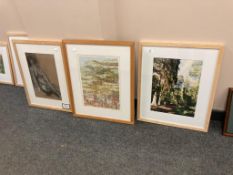 Five David Belilios pictures to include : photographic study of trees, screen prints,