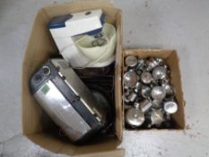 Two boxes of kitchen appliances, food mixer, toaster,