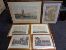 A colour engraving, Westminster viewed from the river, in frame and mount,