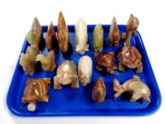 A tray of onyx animal ornaments